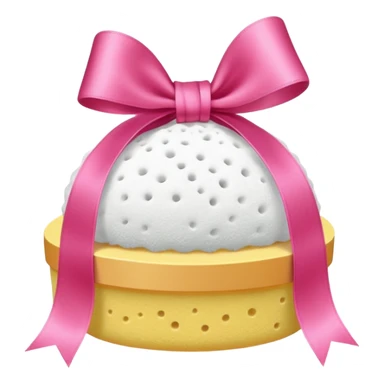 White bath sponge with pink satin ribbon, clean minimal style sticker