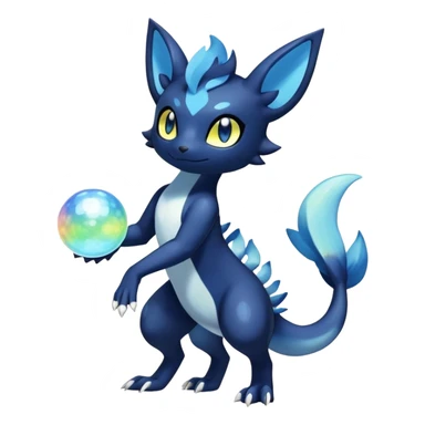 Colorful Iridescent Exotic Salandit-Meowstic-Umbreon-Fakémon-hybrid-creature (full body)  sticker