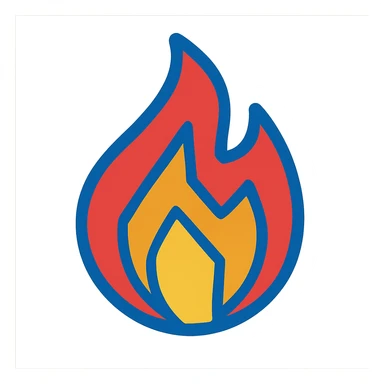 abstract geometric flame with vibrant toon style and blue outline sticker