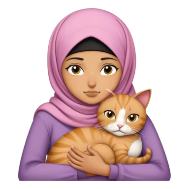 a grumpy teenage hijabi hugging a cat sticker