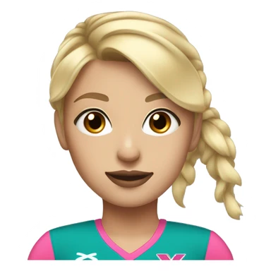 Blonde cheerleader with teal and orange uniform, brown eyes, white skin, pink lips, ponytail  sticker