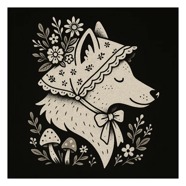 Give the Overwolf logo a cute cottagecore makeover, while maintaining the black and white aesthetic sticker