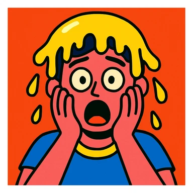 person with yellow slime on head, shocked expression, simple background sticker