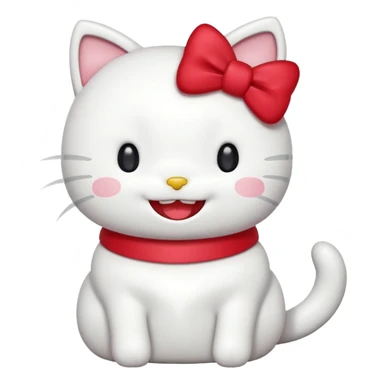 Hello Kitty laughing, minimal style, white cat, red bow, simple lines, big smile, joyful sticker
