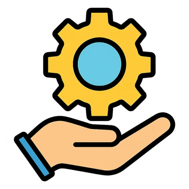 hand holding a cog icon with color and black outlines sticker