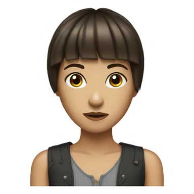 Brunette with straight bangs being timid sticker