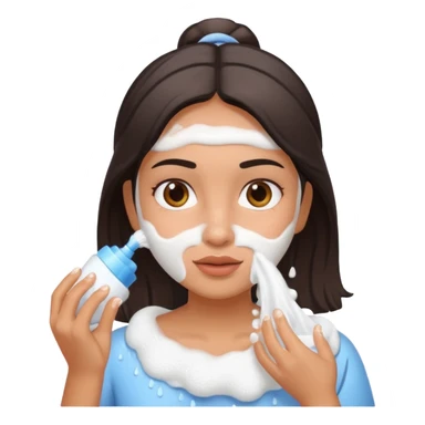 latin girl with foamy cleanser on her face washing sticker