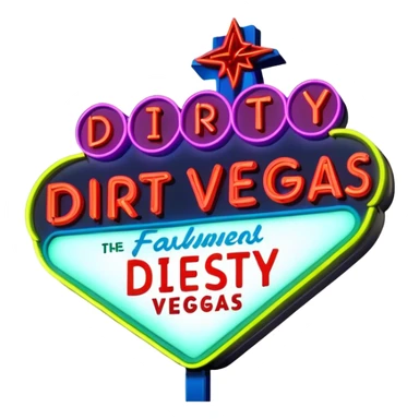 A neon sign that says “dirty Vegas” sticker