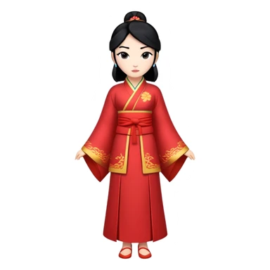 full body Mulan with traditional Chinese outfit, black hair, minimal style sticker