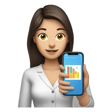 brunet woman smartphone showing charts sticker