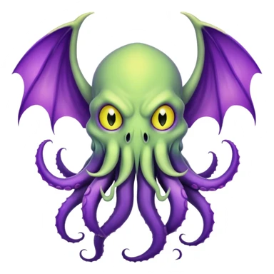 light green Cthulhu with purple bat wings and purple gradient tentacles. Yellow angry eyes. yellow suckers on tentacles. dramaticshading sticker