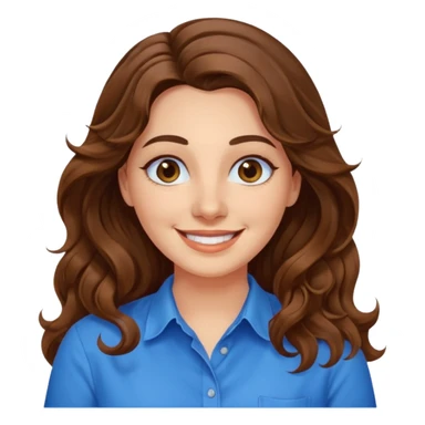 30 yr old italian woman, long brown wavy hair, big brown eyes, huge smile, bright blue shirt, no bangs, a bit chubby sticker