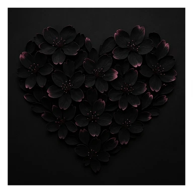 goth sakura heart, heart made of black sakura petals, subtle pink accents, mysterious, delicate, edgy sticker