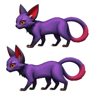 Black edgy Noivern-Noibat-Purloin-Torracat-Lykoi-Caracal-cat-Fakemon-fusion-hybrid-creature with violet and red scale markings sticker