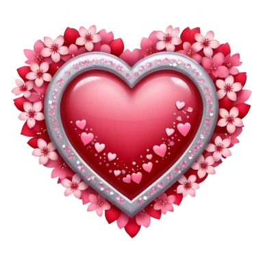 heart surrounded by sakura petals and silver sparkles sticker