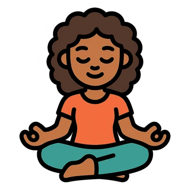 brunette girl with curly hair meditating, sitting cross-legged, colored icon sticker