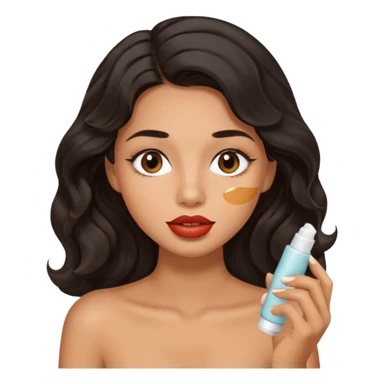 A gorgeous with black wavy hair women applying cute thin lipbalm on her brown lips sticker