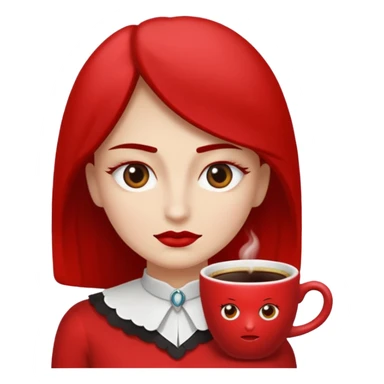 Una figura roja con cabeza cuadrada y cuerpo de rectángulos con cara con dos ojos negros como puntos y cejas preocupadas sin boca y que tenga como una especie de polvo café en la cabeza sticker