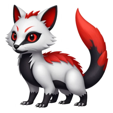 a white exotic edgy vernid-fionbr-Fakémon-creature, with black belly and red eyes, full body sticker