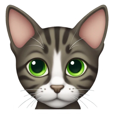 dark tabby cat with big ears and big green eyes  sticker