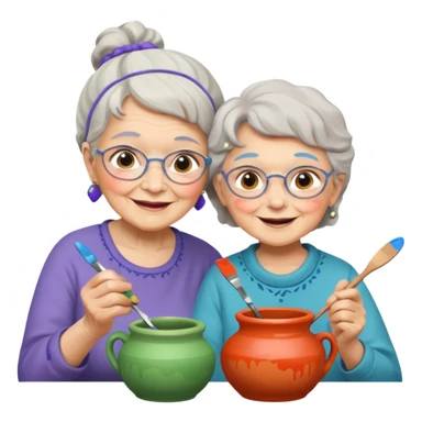 grandma and kid doing potery sticker