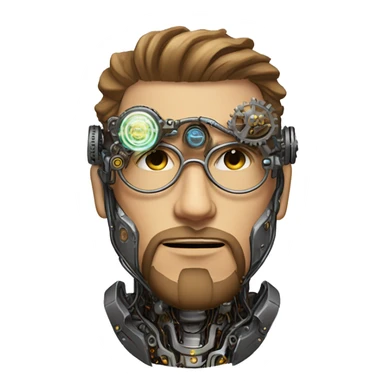 Male cyborg head with light brown hair, light brown beard, steampunk glasses, circuits, wires  sticker