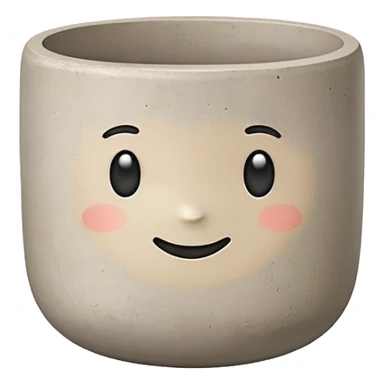 Cute emoji-style illustration of a smooth concrete pot with soft texture, neutral grey-beige color, minimal design, rounded edges, clean aesthetic background sticker