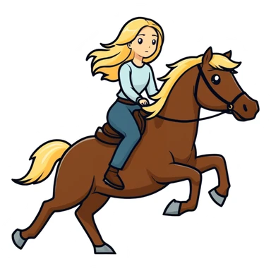 Blonde women with long hair riding dark horse sticker