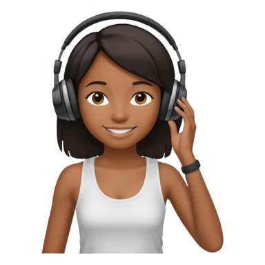 Black girl with headphones vibe , straight hair, white tank top, slight to the side sticker