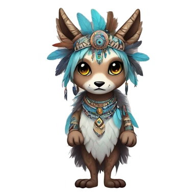 cute Kawaii edgy ethereal shy epic tribal fantasy animal fursona Fionbri creature by griffsnuff & LiLaiRa & Falvie with exotic colors with intricate patterns and feathers and headdress and necklace full body sticker