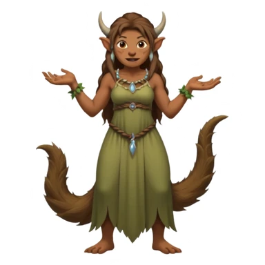 Norwegian forest mountain troll lady, Huldra, brown beautiful hair, pointy ears, long dress, long tufted tail, sharp teeth (full body) sticker