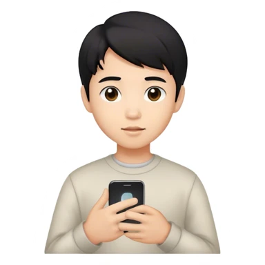 cute asian boy whit a brown eyes, black hair, whit a phone in a hand  sticker