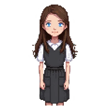 female math teacher, brown straight hair, blue eyes, Caucasian, no glasses, at chalkboard sticker