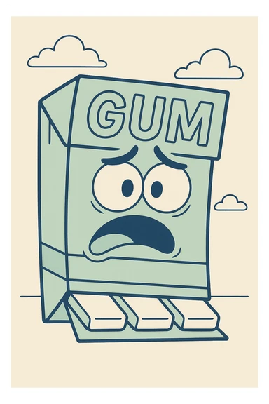 Change the gum to flat strips inside the packet, cartoon style, keep the same look and background. sticker