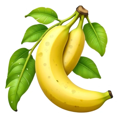 Cinematic Realistic Banana Emoji, Bright and cheerful, with a smooth, yellow peel slightly speckled with spots, revealing a soft, sweet interior. The banana is curved elegantly, standing out against the soft green leaves. Soft glowing outline, capturing the essence of tropical sweetness and energy in a ripe banana. sticker
