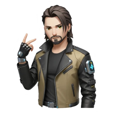 Jony Silverhand from Cyberpunk 2077, action pose, cybernetic details sticker