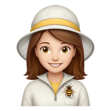 female bee keepers with brown hair, white outfit,  sticker