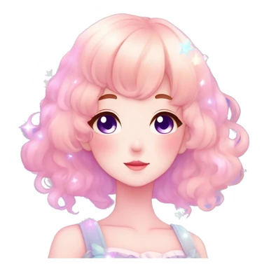 Gorgeous pastel anime style lady blushing nebula-gradient-sparkle face dreamy idol model colorful shiny stars galaxy kawaii cottagecore pearly petite simplistic aesthetic trending style sticker
