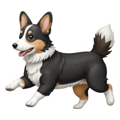 Black and white realistic cardigan welsh corgi running with its tail streaming out behind it sticker
