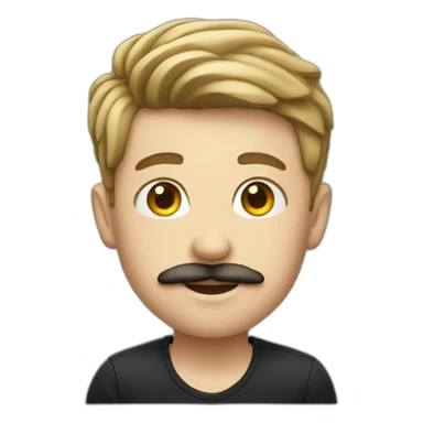 A white boy wearing an earring and a mustache sticker