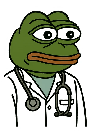 Pepe the Frog as a doctor with stethoscope, meme style sticker