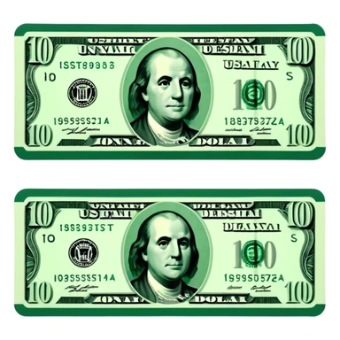 3D realistic US 100 dollar bill sticker, slight perspective, centered, clean cutout, transparent background, no text, no watermark sticker