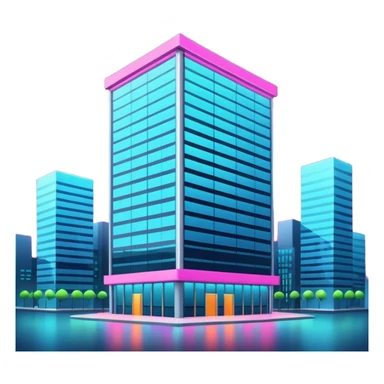 tall glass office building with neon accents sticker