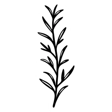 Rosemary herb with needle-like leaves on stems, botanical illustration sticker
