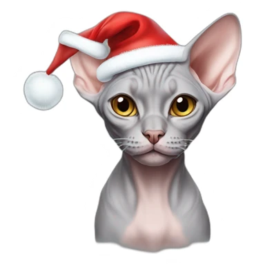 Grey sphynx cat with a santa hat on sticker