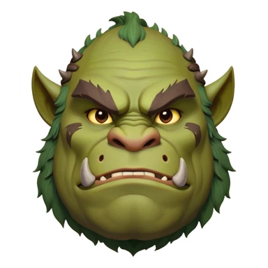 Cinematic Noble Ogre Portrait Emoji, Majestic and imposing, with a rugged, muscular form in deep earthy greens and browns, adorned with battle scars and subtle tribal markings, exuding calm, noble strength and unexpected wisdom, simplified yet strikingly detailed, glowing with a shadowy outline that captures the essence of a gentle giant with fierce heart! sticker