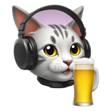 a cat who drinks beer is wearing a gaming headset sticker