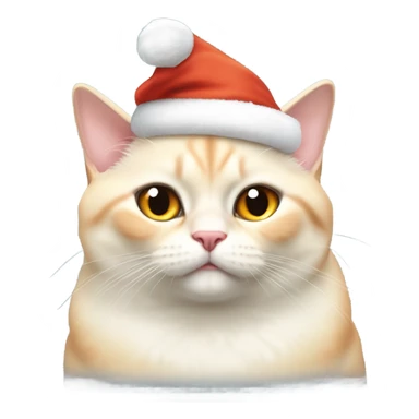 chubby fat, flame point Siamese, short fur, with white fur with orange accents, and blue eyes, smiling, wearing a red santa hat  sticker