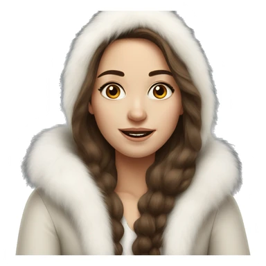 Realistic pretty Russian woman with long brown hair with white fur sticker