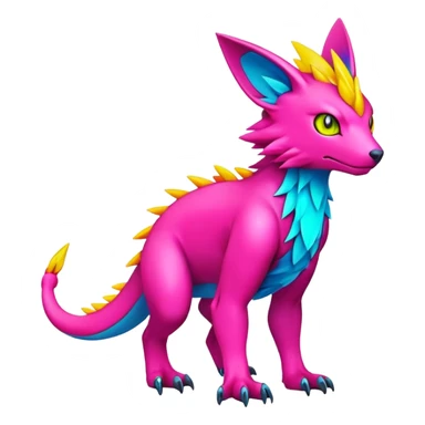lush bright-vibrant warm-colored modern colorful neon-colored Fakémon-Digimon-Fionbri-Trico-creature (full body) sticker